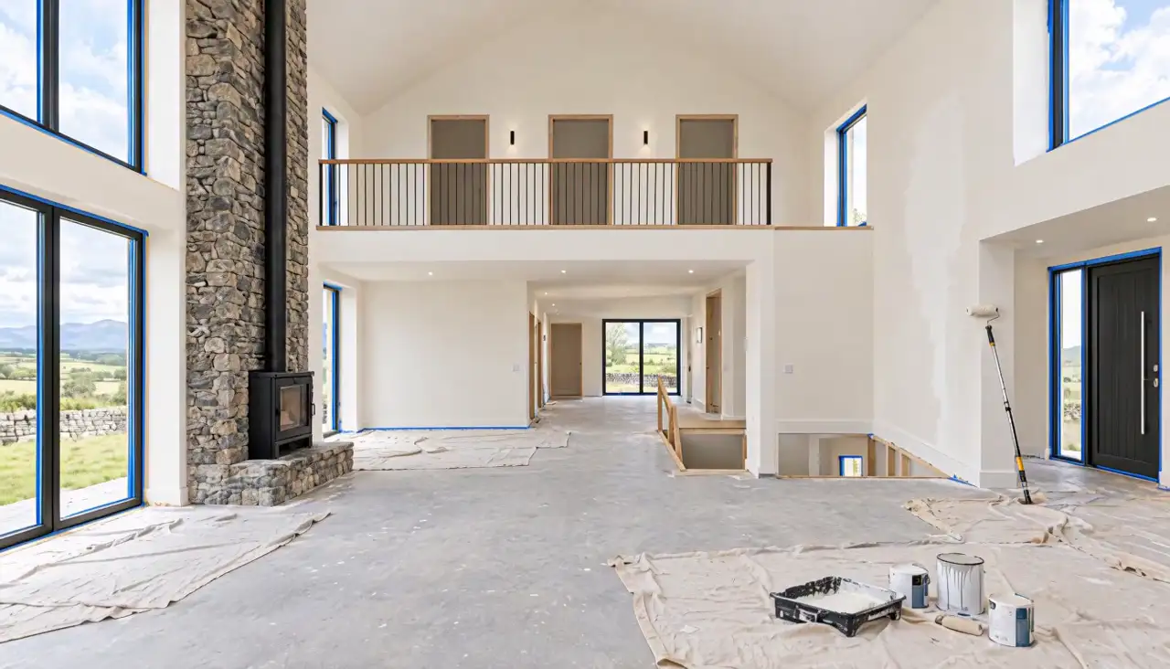 Walls and ceiling being painted warm white